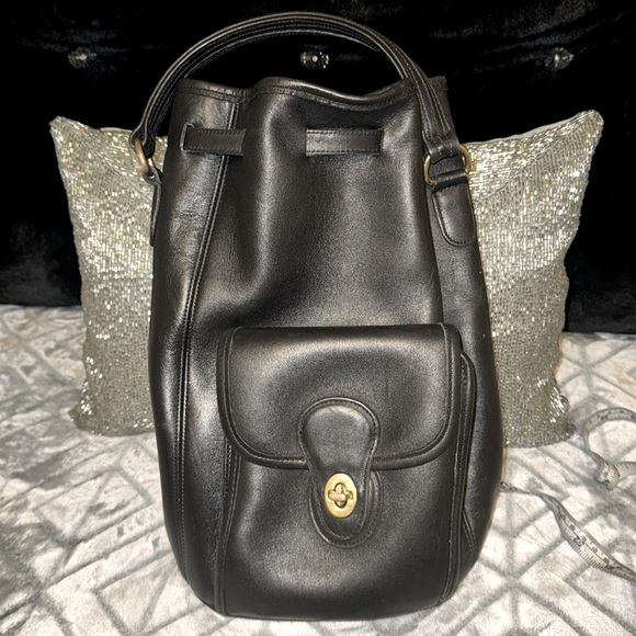 Vintage Coach Black Leather Women's Backpack - Picture 1 of 7